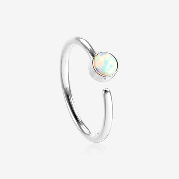 Fire Opal Sparkle Bezel Set Bendable Hoop Ring-White Opal